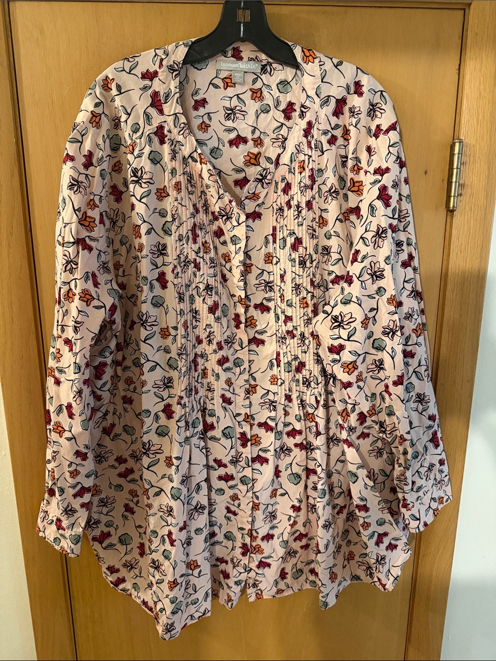 Woman Within Women’s Floral Pleated Button Down Shirt Blouse Pink Size 3X 30/32